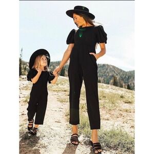 Ivy City Co Black Puff Sleeve Jumpsuit Wide Leg Modest Romper XS